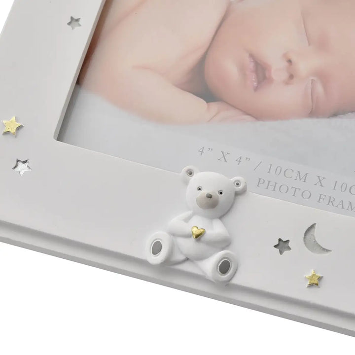 Bambino Me and Daddy Resin Stary Night Photo Frame Detail Teddy with Gold Heart Picture