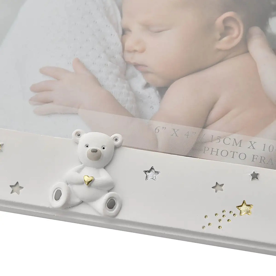 Bambino Resin Starry Night Me and Mummy Photo Frame Teddy with Gold Heart Picture