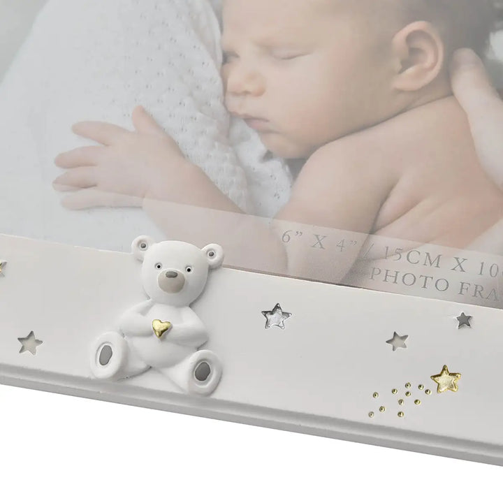 Bambino Resin Starry Night Me and Mummy Photo Frame Teddy with Gold Heart Picture