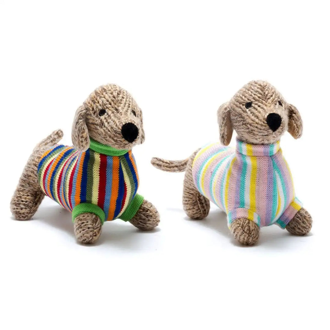 Best Years Knitted Sausage Dogs with Pastel Jacket and with Stripy Jacket Picture