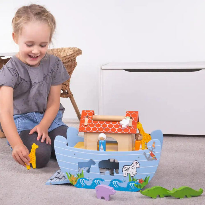 Bigjigs Wooden Noah's Ark 16 Piece Set Being Played With Picture