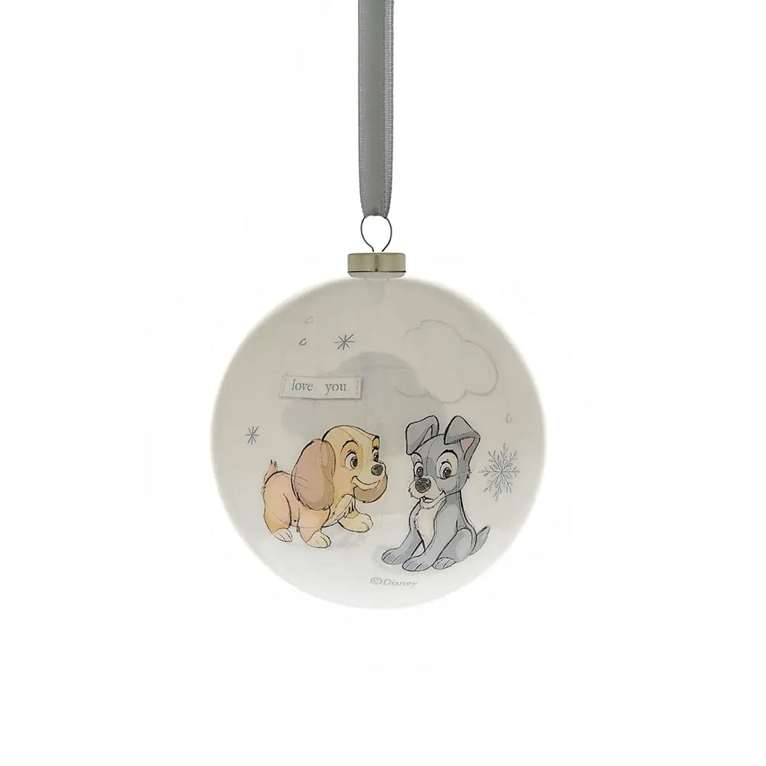 Disney Magical Beginnings Set of 12 Christmas Baubles Lady & Tramp Picture