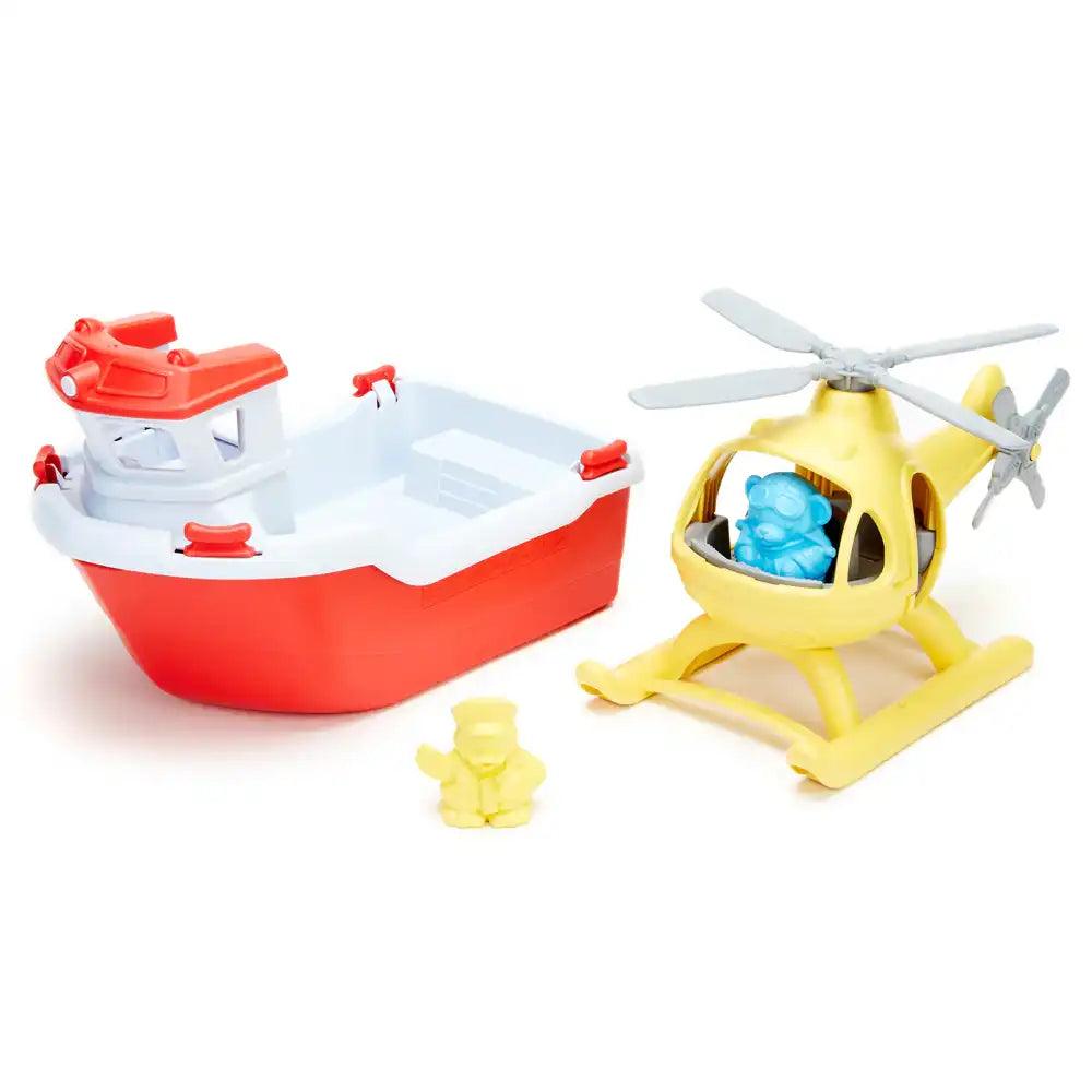 Bigjigs Green Toys 100% Recycled Plastic Rescue Boat with Helicopter Details Picture