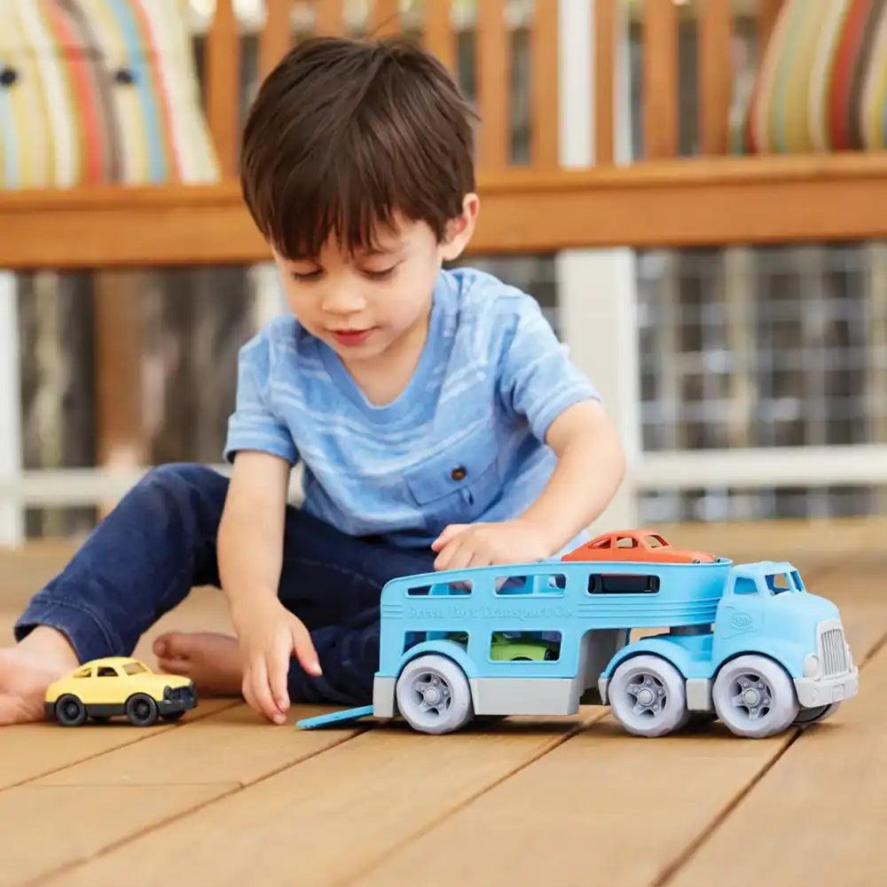 Bigjigs Green Toys 100% Recycled Plastic Car Carrier with Cars Being Played With Picture