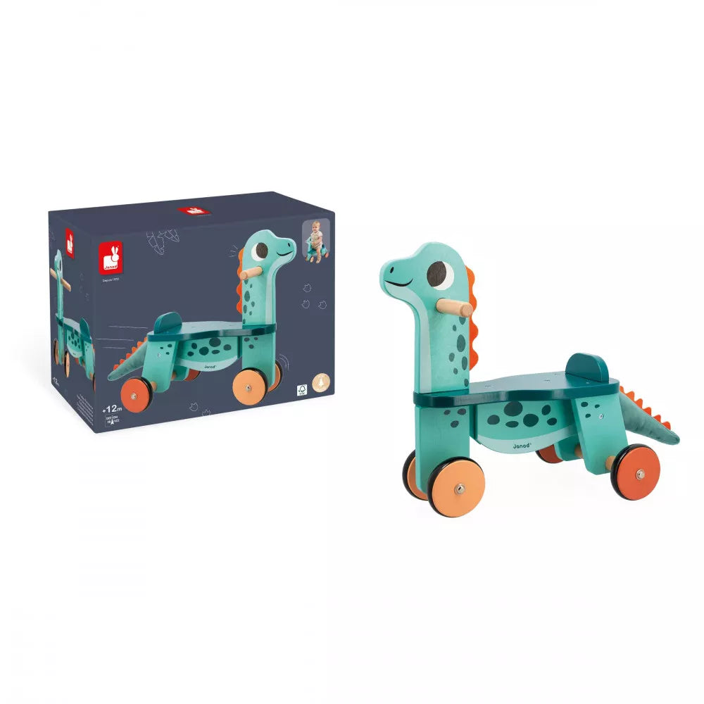 Janod Ride-On Wooden Dino Portosaurus and Box Picture