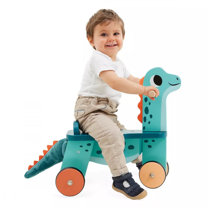 Janod Ride-On Wooden Dino Portosaurus Being Played With Picture