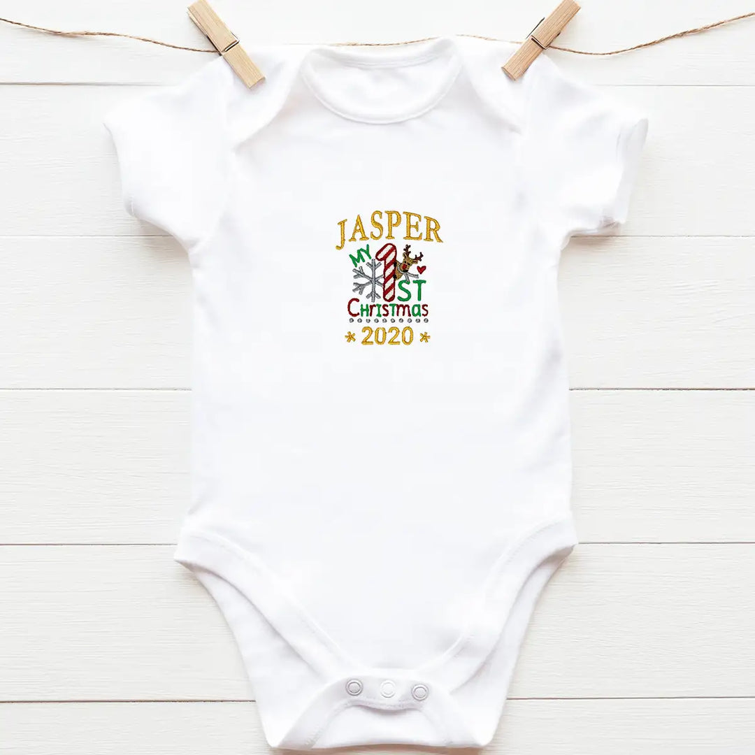 Little Tots Toys Personalised My First Christmas Embroidered Organic Baby Grow Main Picture