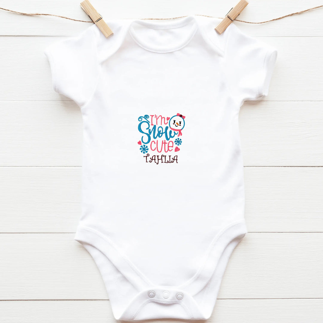 Little Tots Toys Embroidered Personalised I'm Snow Cute Organic Baby Grow Main Picture