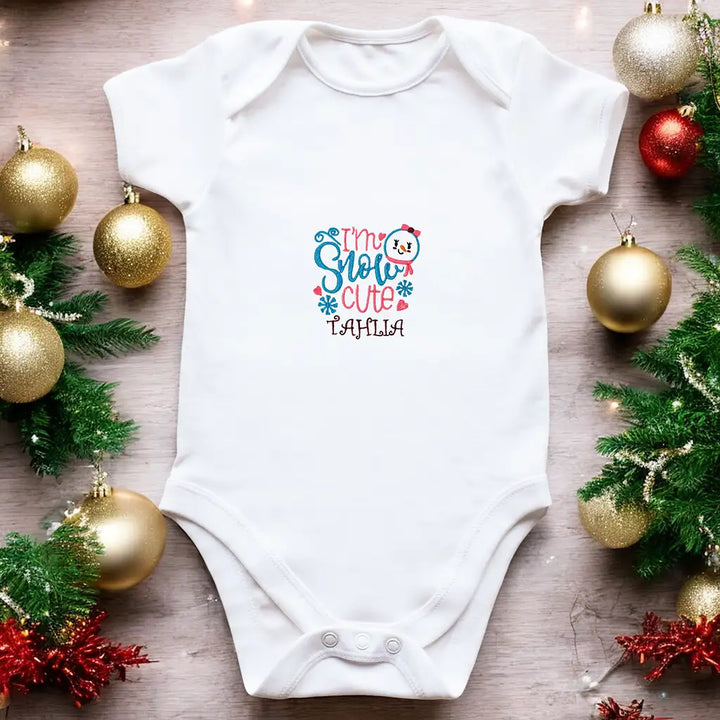 Little Tots Toys Embroidered Personalised I'm Snow Cute Organic Baby Grow Christmas Background Picture