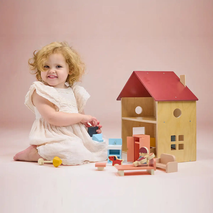 Mentari Wooden Poppets Dolls House Being Played With Picture