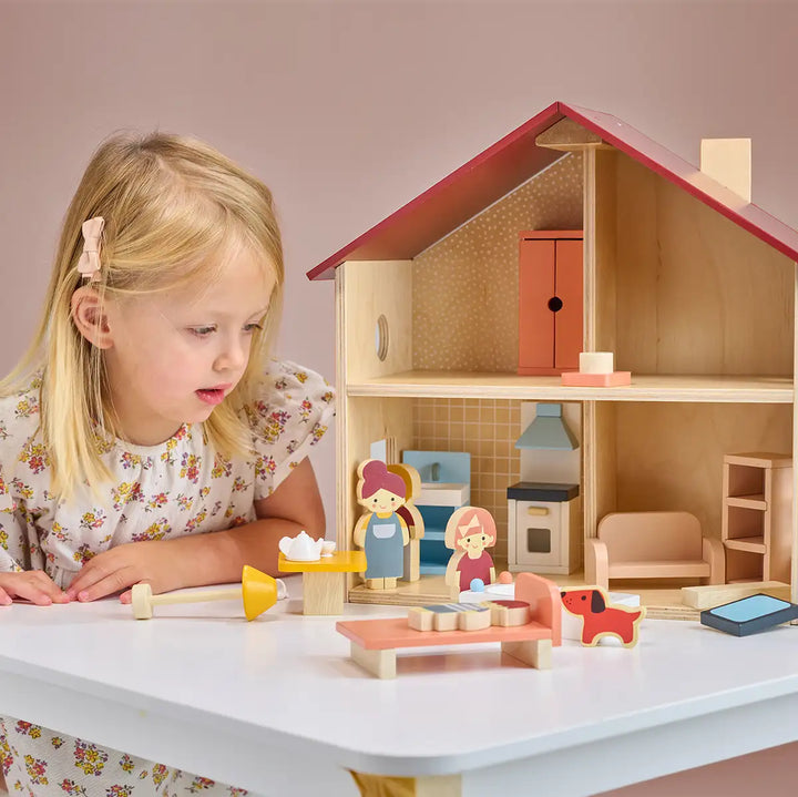 Mentari Wooden Poppets Dolls House Being Played With Picture