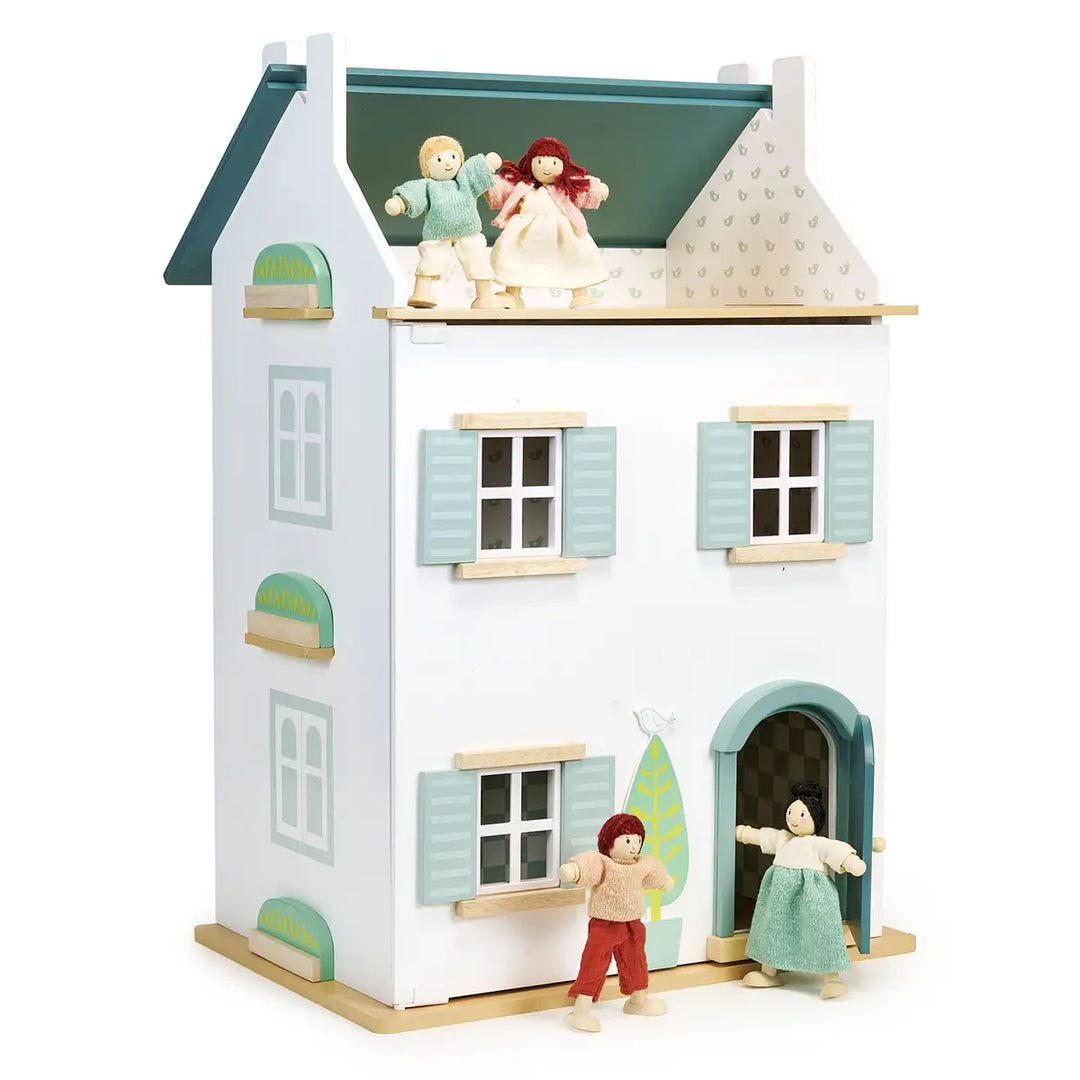 Mentari Wooden Willow Dolls House with Dolls Picture