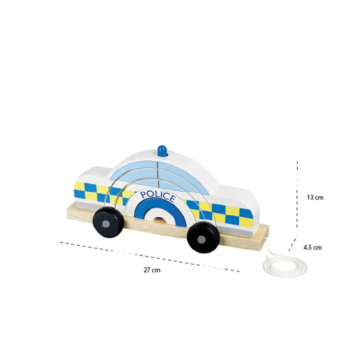 Orange Tree Toys FSC Wooden Pull Along Stacking Police Car Size Picture