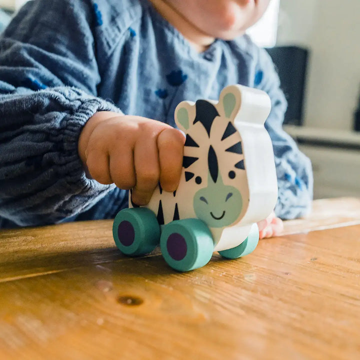 Orange Tree Toys FSC Wooden Zebra First Push Toy Being Played With Picture