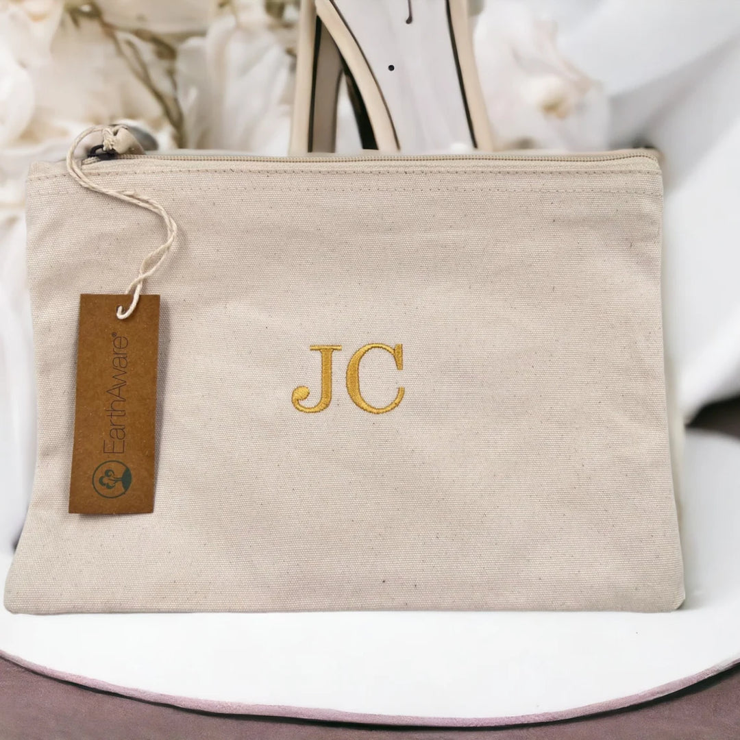 Little Tots Toys Personalised Embroidered Initials Organic Accessory Bag Wedding Picture