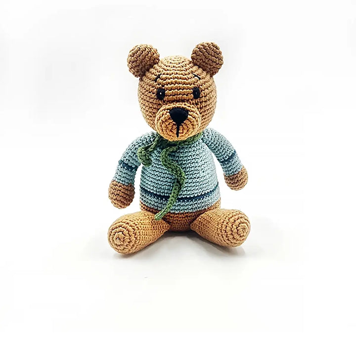 Pebble Handmade Crochet Organic Cotton Duck Egg Blue Teddy Bear Rattle Main Picture