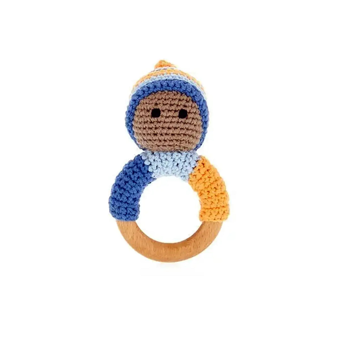 Pebble Fair Trade Pixie Wooden Ring Rattle in Petrol Blue Main Picture