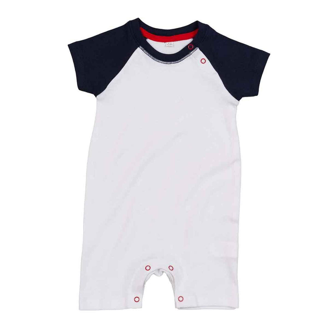 Little Tots Toys Organic Baby Baseball Playsuit in Navy Front Picture