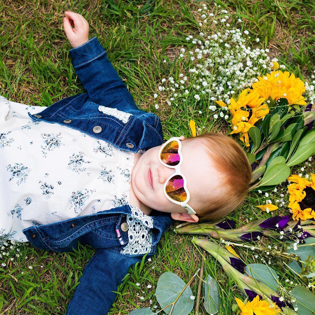 Babiators blue series hearts sunglasses in the sweetheart being worn