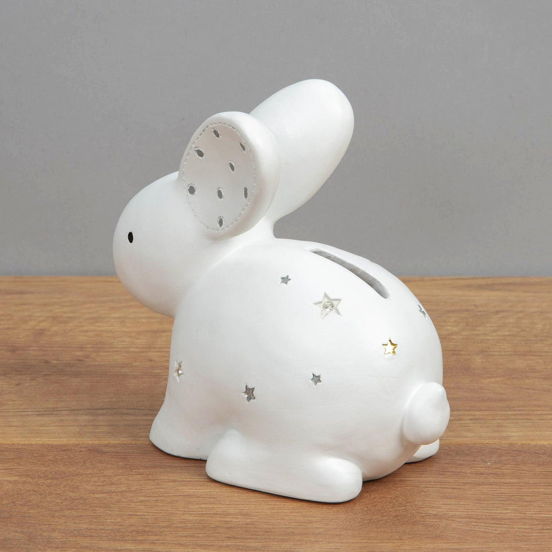 Bambino Rabbit and Stars White Resin Money Box  Back