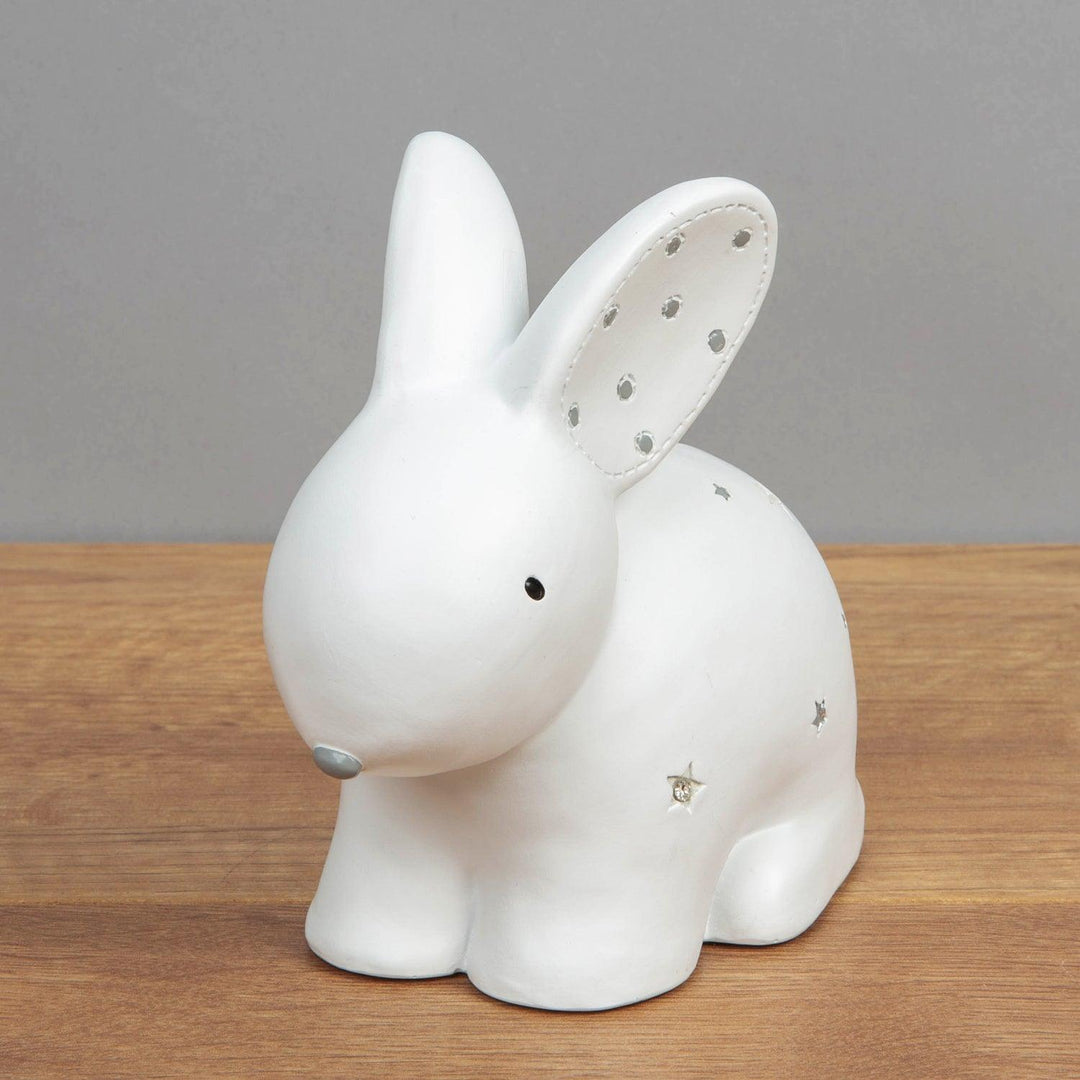 Bambino Rabbit and Stars White Resin Money Box Front