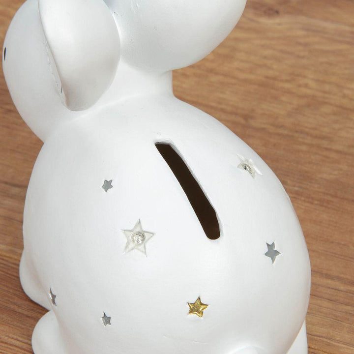 Bambino Rabbit and Stars White Resin Money Box Top