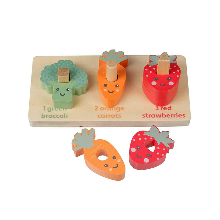 Orange Tree Toys Wooden Counting Veggies Front Partially Unstacked Picture