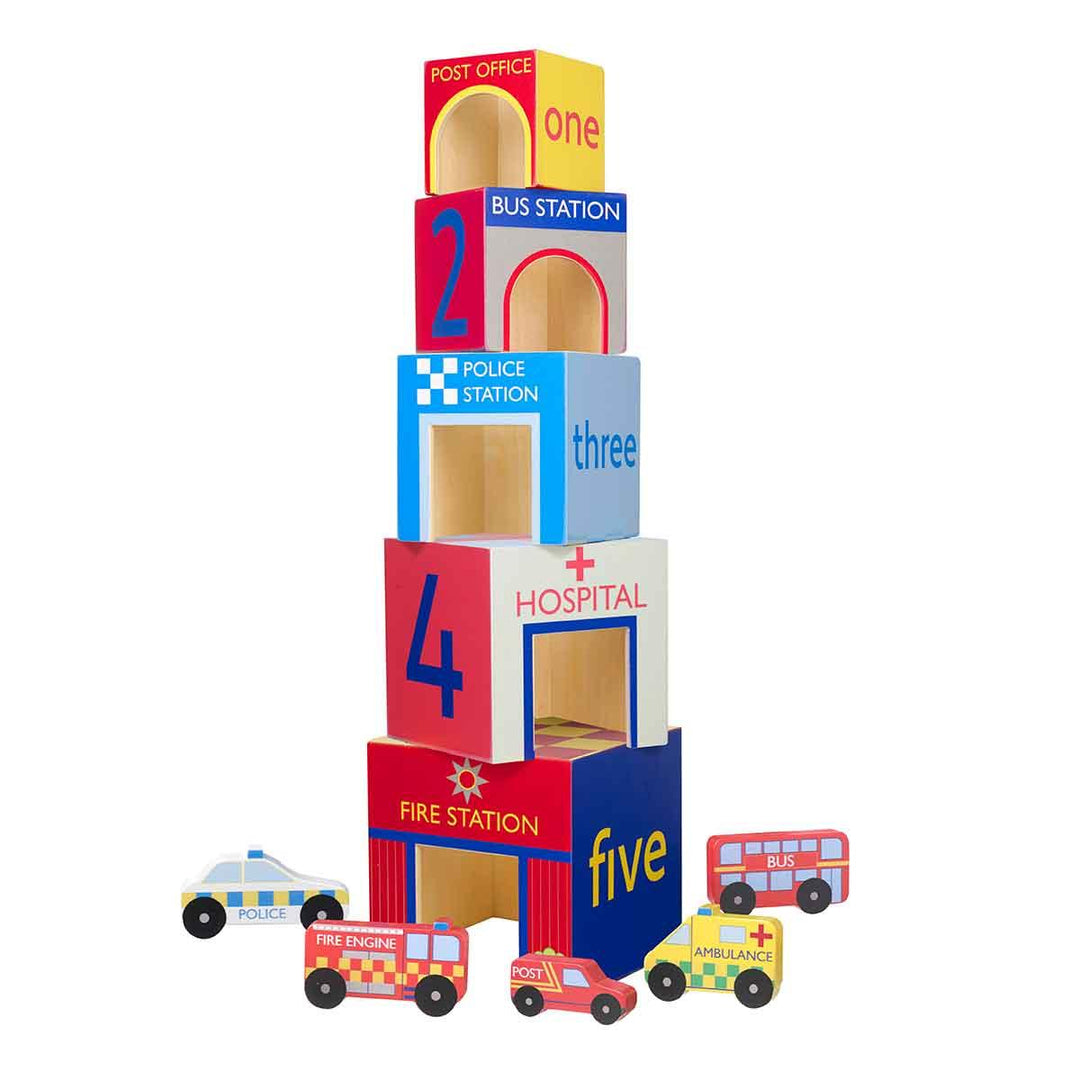 Orange Tree Toys Wooden Emergency Stacking Cubes Vertical Mixed Picture