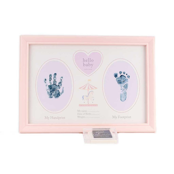 Celebrations Hello Baby Girl Pink Hand and Foot Print Frame Front Picture