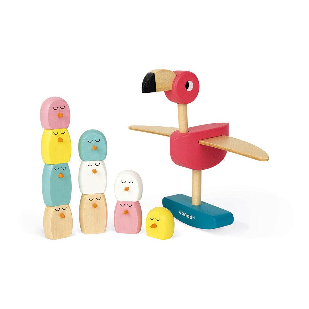 Janod Wooden Zigolos Flamingo Balancing Game Bird & Pieces Picture