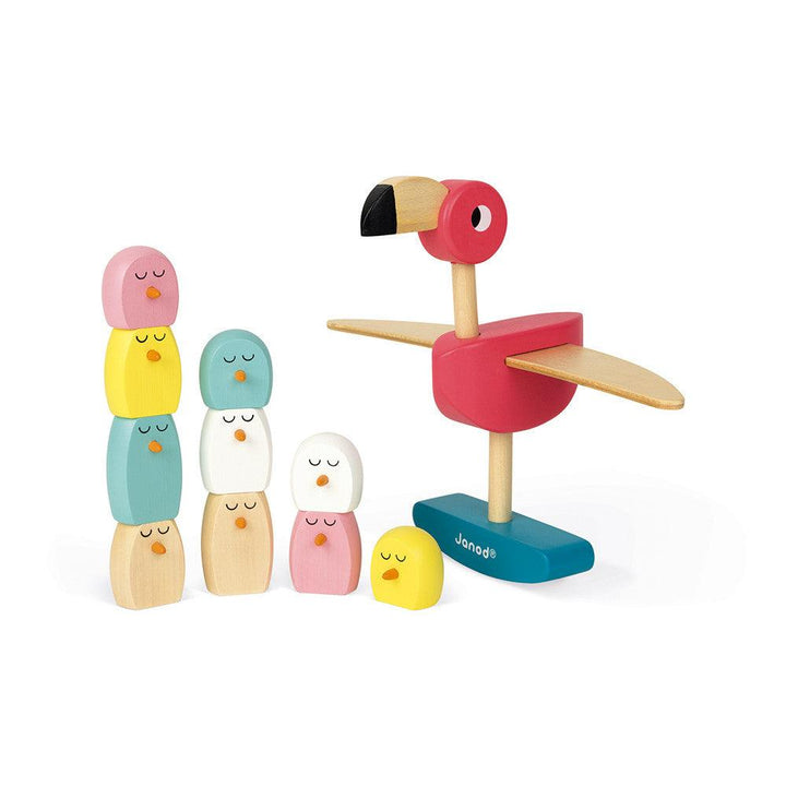 Janod Wooden Zigolos Flamingo Balancing Game Bird & Pieces Picture