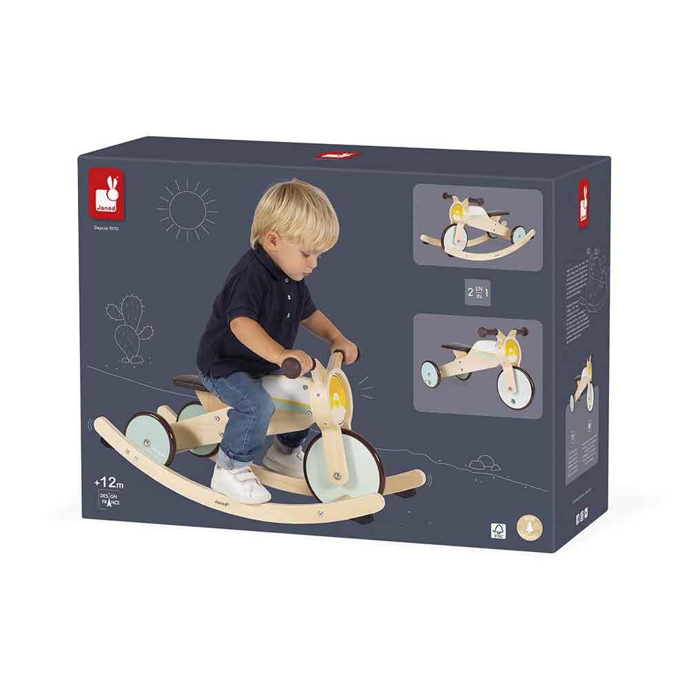 Janod FSC Wooden 2 in 1 Rocking Tricycle Box Side Picture