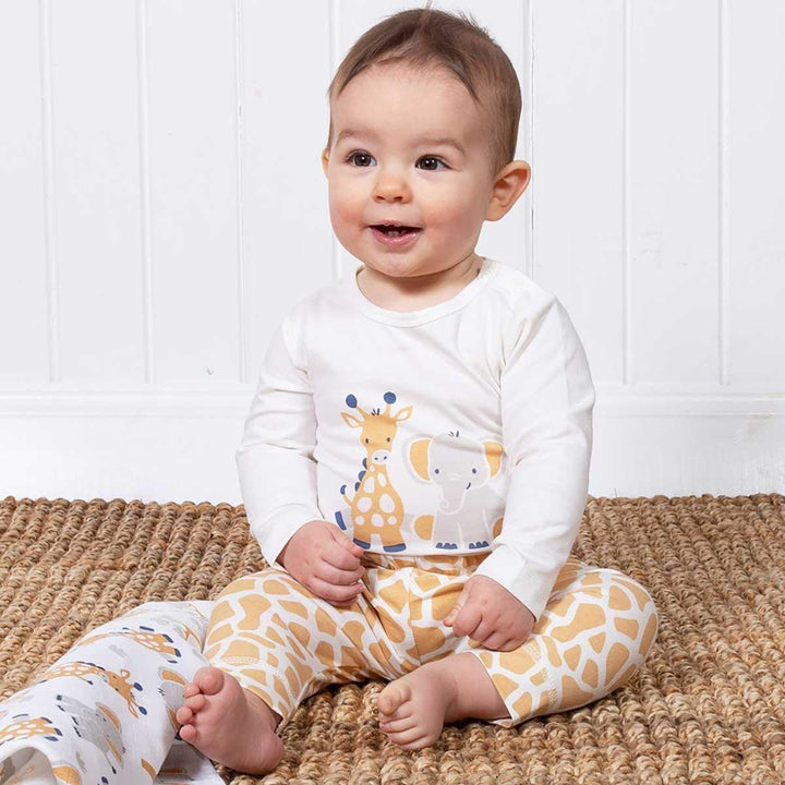 Kite Clothing GOTS Organic Cotton Giraffe and Ele Bodysuit Being Worn Picture