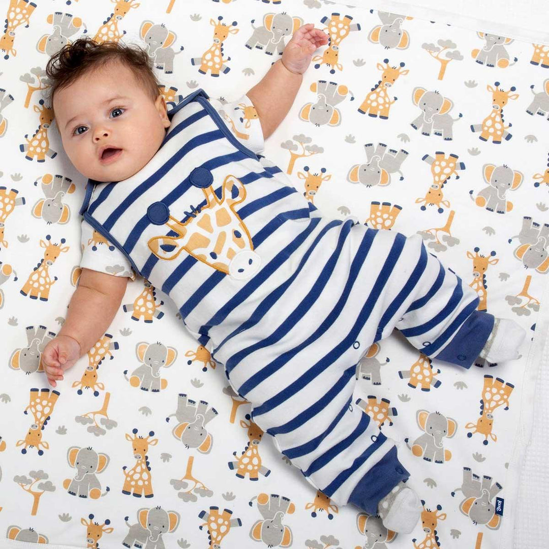 Kite eco-friendly GOTS certified organic cotton giraffe dungaree and bodysuit set being worn