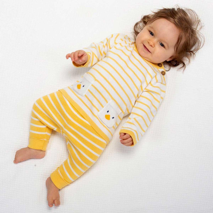 Kite eco-friendly GOTS certified organic cotton little duck knit set being worn