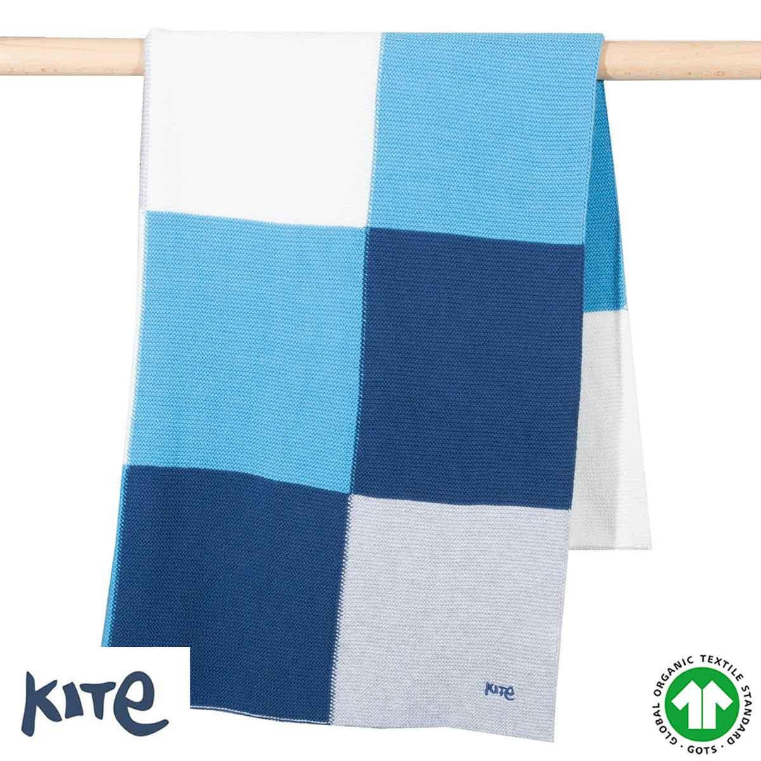 Kite GOTS Organic Cotton Blue Patchwork Knit Blanket Main Picture