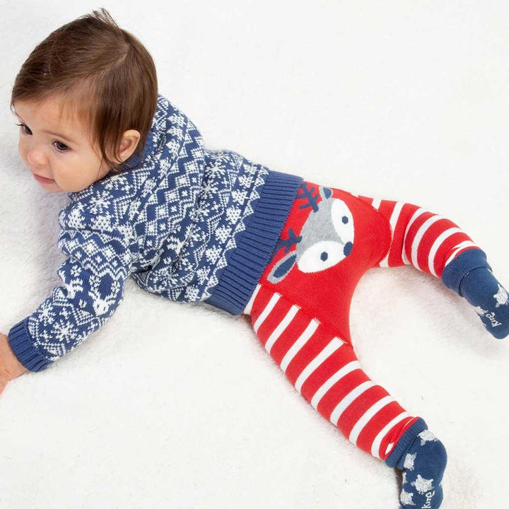 Kite Clothing GOTS Organic Cotton Reindeer Knit Leggings Being Worn Picture