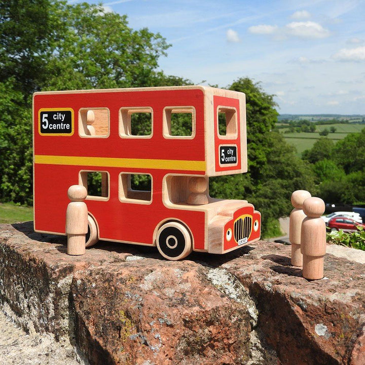 Lanka Kade Natural Wooden Red City Bus Play Set Outside Picture