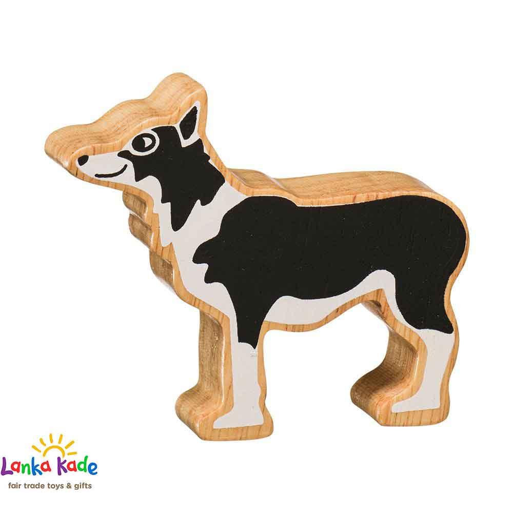 Lanka Kade Natural Wooden Colourful Black & White Dog Farm Animal Figure