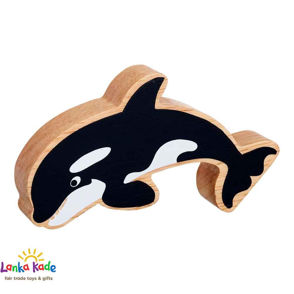 Lanka Kade Natural Wooden Colourful Black & White Orca Sealife Figure