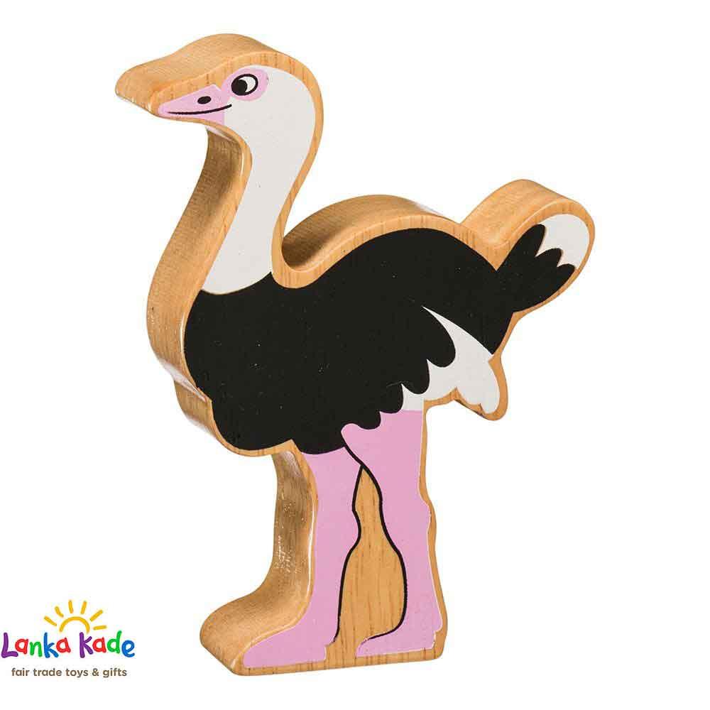 Lanka Kade Natural Wooden Colourful Black and White Ostrich World Animal Figure