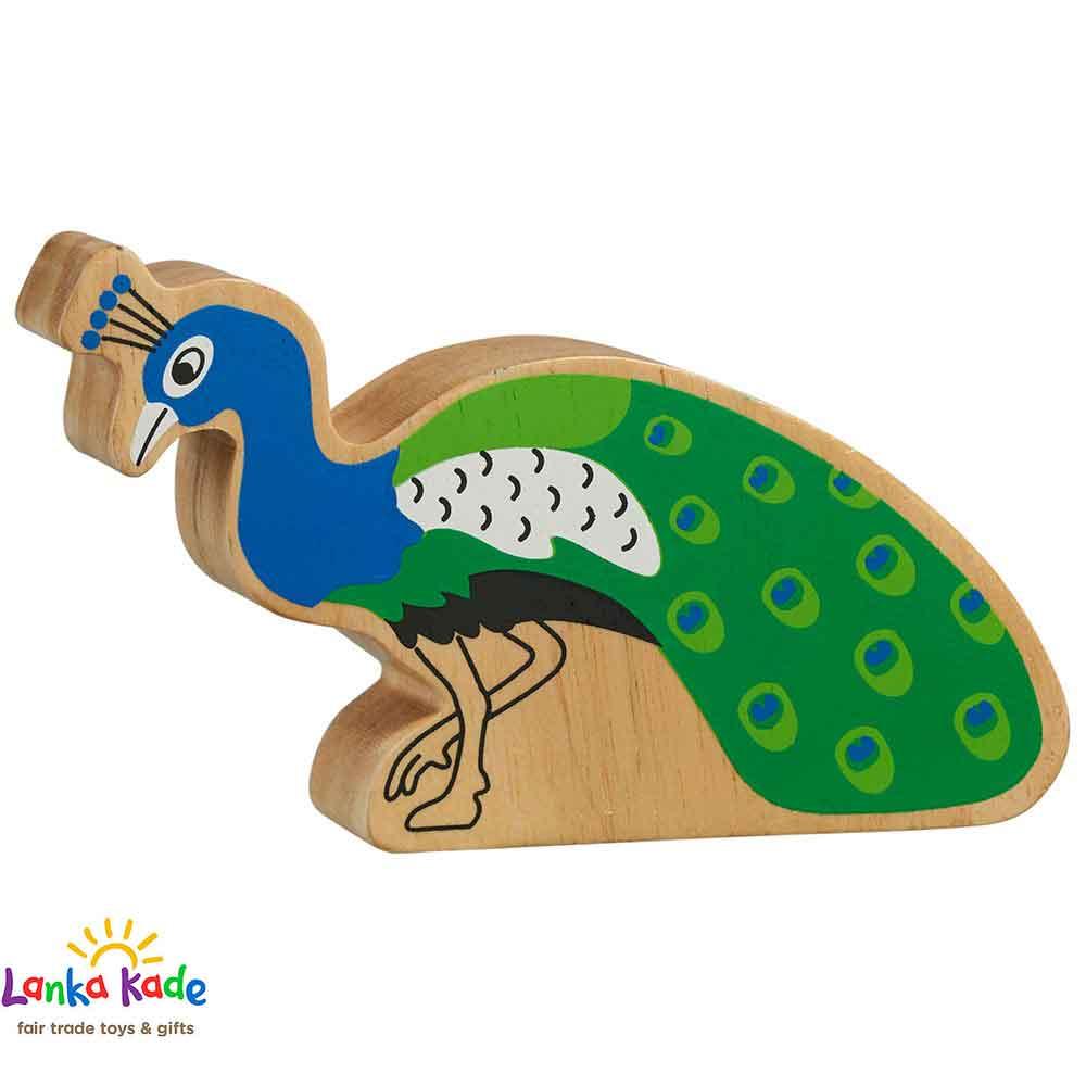 Lanka Kade Natural Wooden Colourful Blue and Green Peacock World Animal Figure