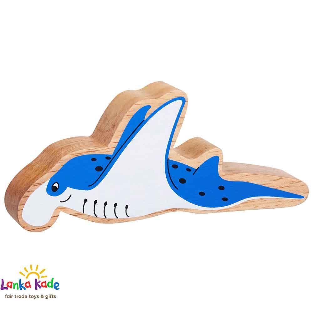 Lanka Kade Natural Wooden Colourful Blue & White Manta Ray Sealife Figure