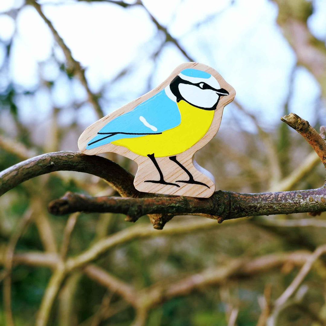 Lanka Kade Natural Wooden Colourful Blue & Yellow Blue Tit Countryside Animal Figure Outside