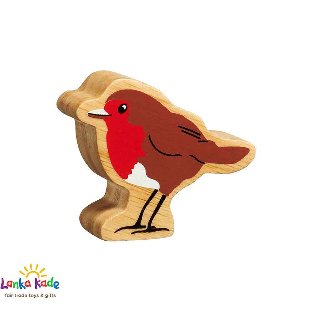 Lanka Kade Natural Wooden Colourful Brown & Red Robin Farm Animal Figure