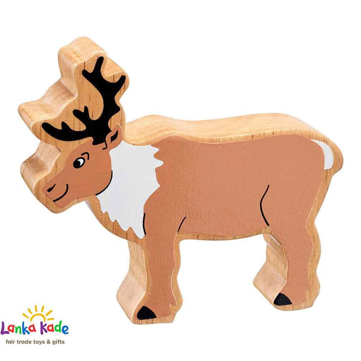 Lanka Kade Natural Wooden Colourful Brown & White Reindeer Christmas Figure Main Picture