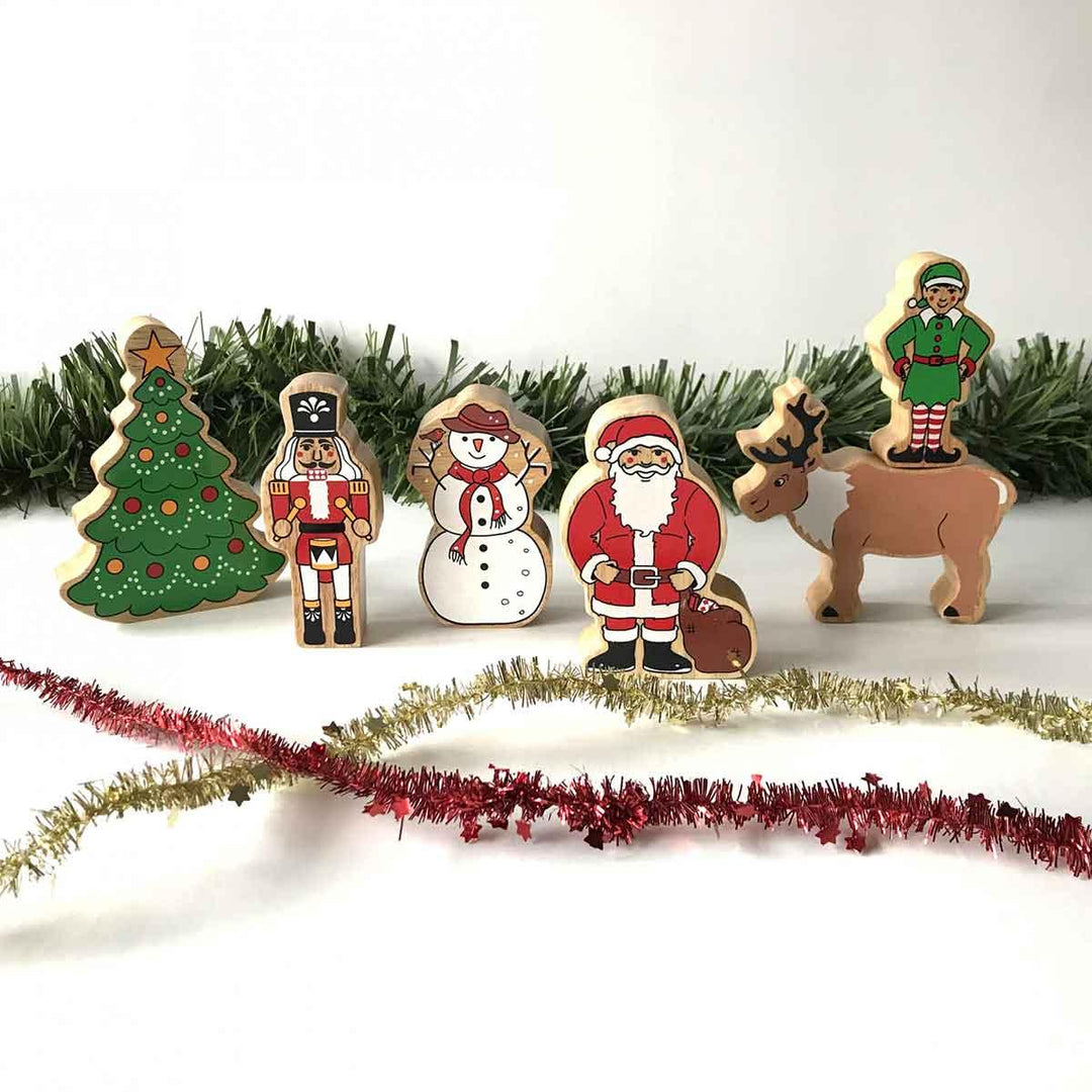 Lanka Kade Natural Wooden Colourful Christmas Figure Set of 6