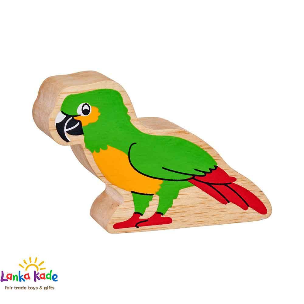 Lanka Kade Natural Wooden Colourful Green & Yellow Parrot World Animal Figure