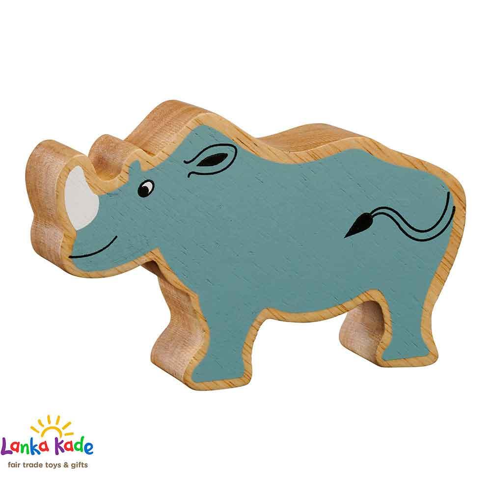 Lanka Kade Natural Wooden Colourful Grey Rhino World Animal Figure