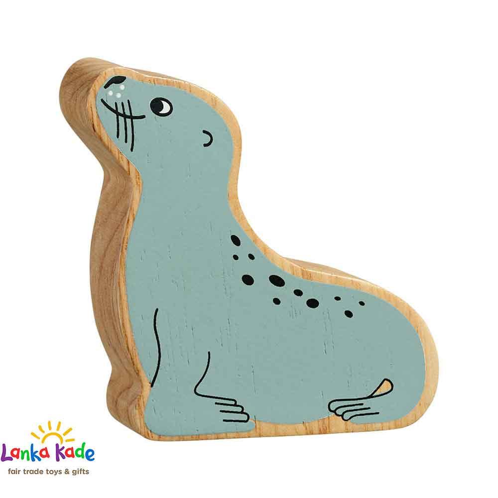 Lanka Kade Natural Wooden Colourful Grey Sea Lion Sealife Figure